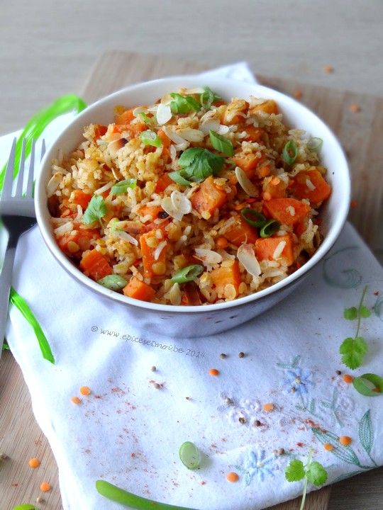 Salade chaude riz, carottes et lentilles aux épices